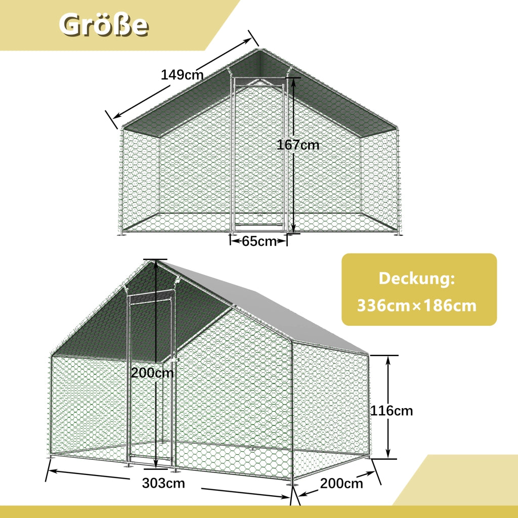 GABBIA PER POLLI 3x2x2 m Acciaio zincato Argento con serratura