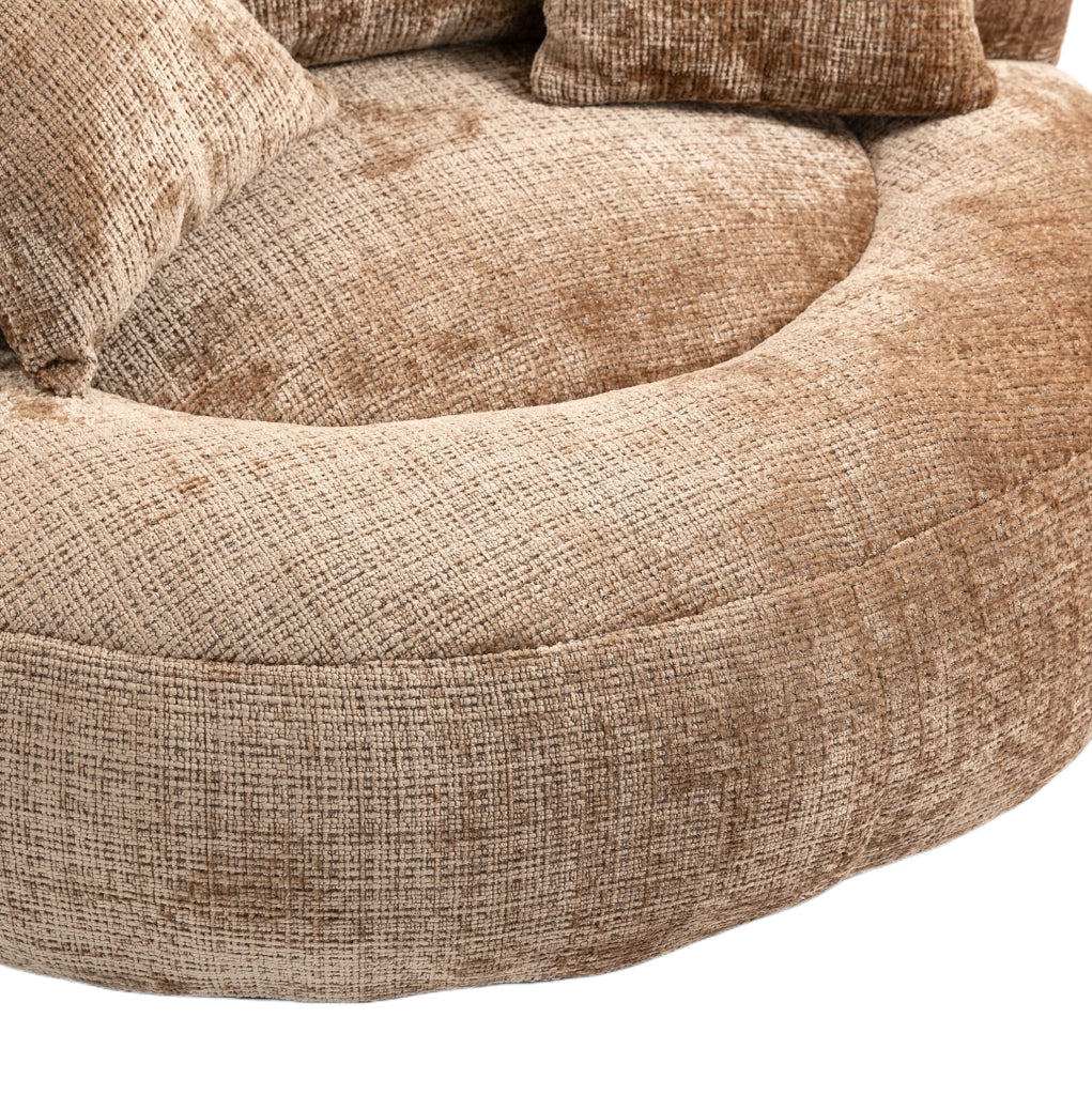 Poltrona lounge a sacco in chenille marrone; 108 x 108 x 52 cm; con braccioli e schienale alto