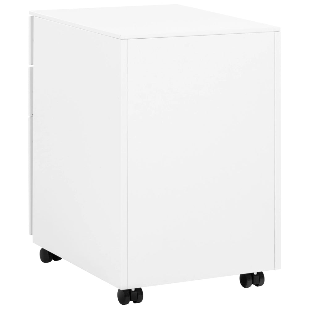Mobiletto Ufficio Acciaio Nero con Ruote 3 Cassetti Chiusura a Chiave Design Industriale