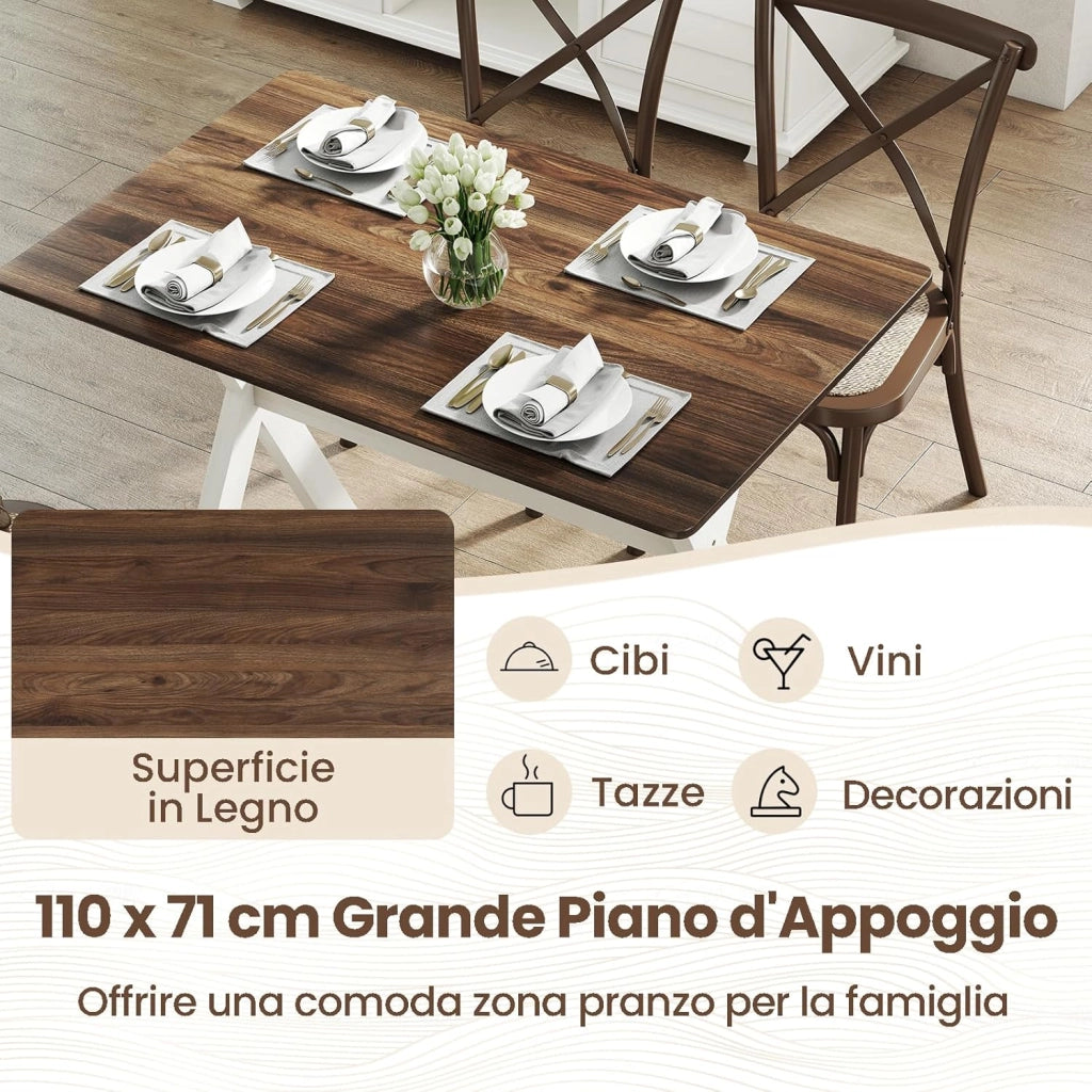 Tavolo da Pranzo per da 110 cm per 4-6 Persone, Tavolo Rettangolare in Legno con Piano Testurizzato in Effetto Legno, Tavolino Cucina per Soggiorno e Ufficio, 110 x 71 x 76 cm