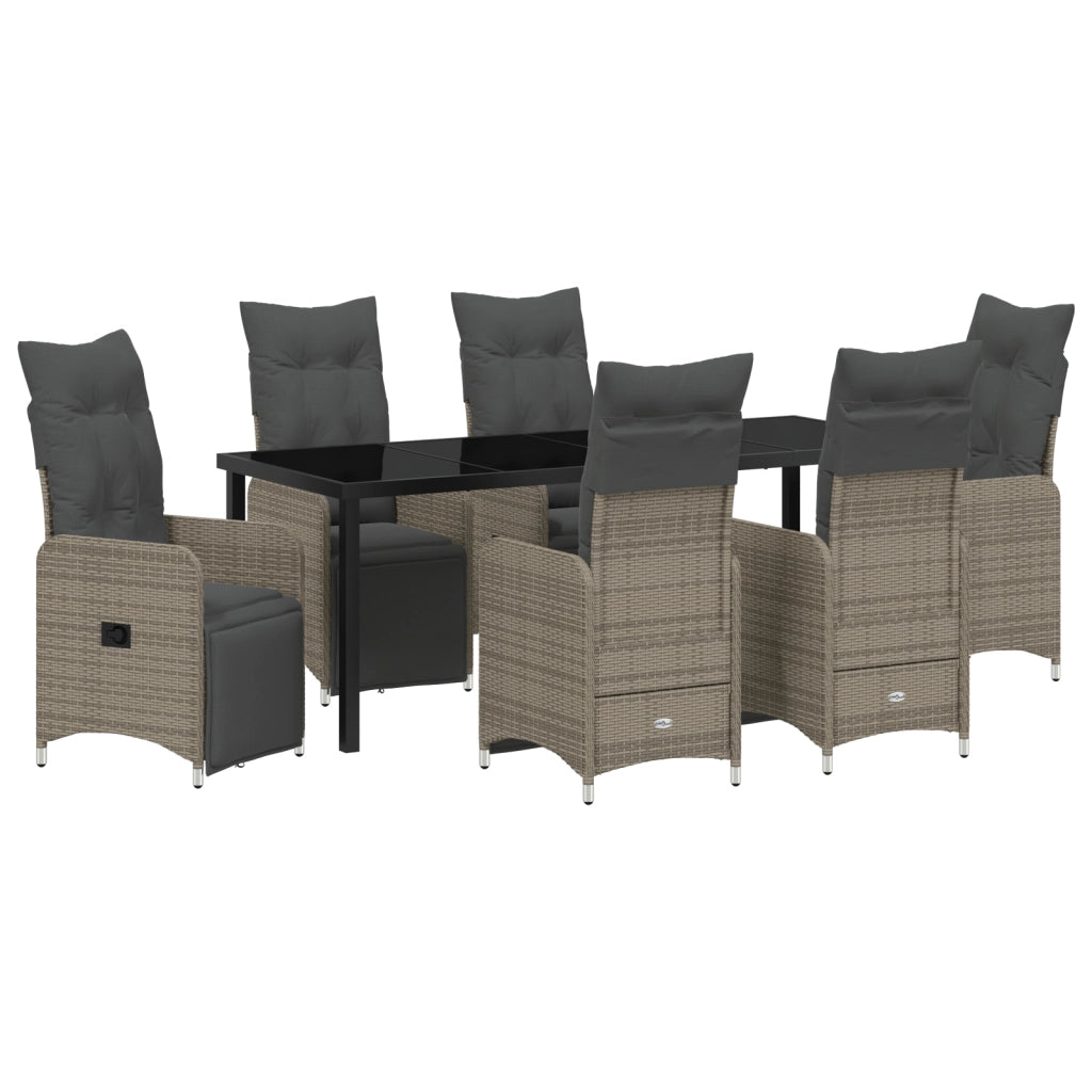 Set da Pranzo da Giardino 7 Pezzi con Cuscini Beige Polyrattan