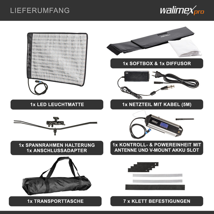 Flex 500 LED Set Pannello luminoso a LED bicolor con softbox con diffusore frontale, lampada da 50 W, 1.995 Lux/1m, luce fotografica dimmerabile, accessori fotografia