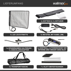 Flex 500 LED Set Pannello luminoso a LED bicolor con softbox con diffusore frontale, lampada da 50 W, 1.995 Lux/1m, luce fotografica dimmerabile, accessori fotografia