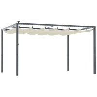 Pergola per Giardino Retrattile 4x3 m con Luci LED e Fori di Drenaggio, in Alluminio e Poliestere, Bianco Crema