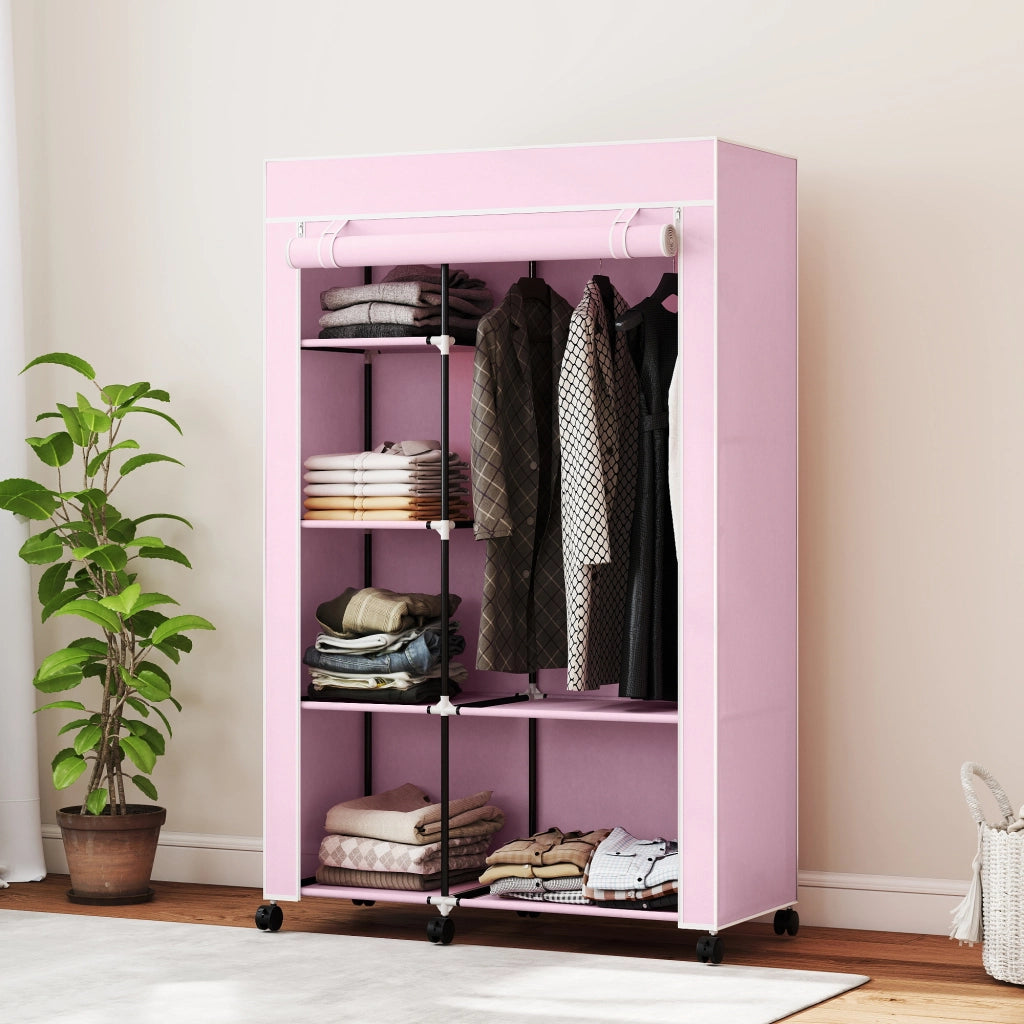 Armadio Portatile con Ruote e 6 Ripiani ¨C Minimal ¨C Rosa 103x43x162,5cm