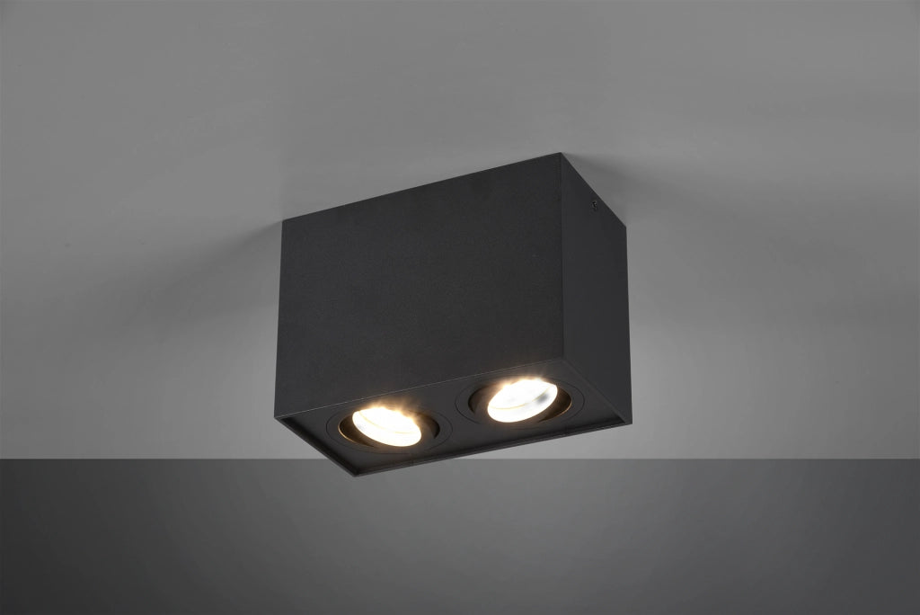 Plafoniera Interno Soffitto Cubo Nero 2 Spots Orientabili GU10 Biscuit GD Trio