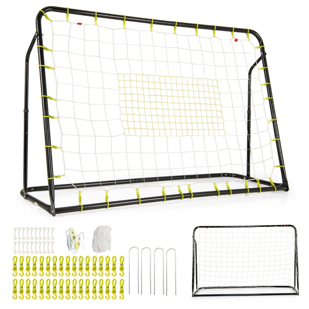 Set di reti da calcio per bambini ribalta e porta da calcio, Set di rete di rimbalzo con struttura in metallo Nero