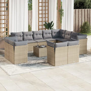 Set Divano da Giardino 13 pz con Cuscini Beige in Polyrattan