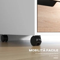 Cassettiera in MDF con 3 Cassetti e Ruote per Ufficio o Studio Bianca e Legno, 40x50x57.5cm