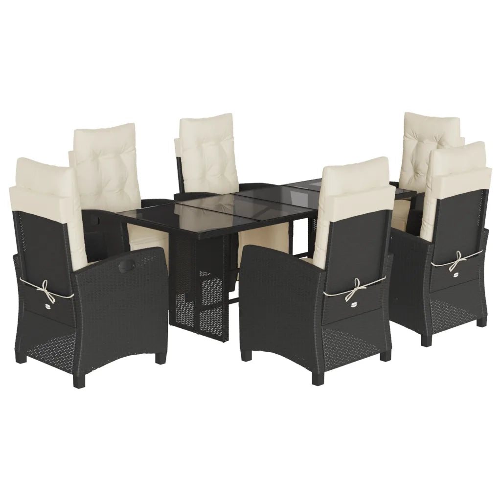 Set da Pranzo da Giardino 7 pz Nero con Cuscini in Polyrattancod mxl 92032