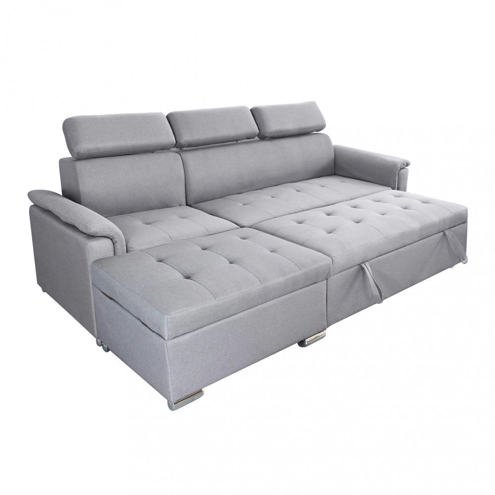 Divano Letto Derrick 234x148x84 cm in Tessuto Grigio chiaro