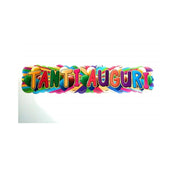 Trade Shop - Set 2 Festoni Festone Scritta Tanti Auguri Multicolore Festa 100cm Bimbi Party -