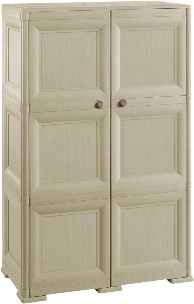 ARMADIO 2 ANTE TAUPE 79X43X125 CM CON 6 SCOMPARTI – MOBILE ALTO ORGANIZZAZIONE CASA PER INGRESSO E ZONA GIORNO