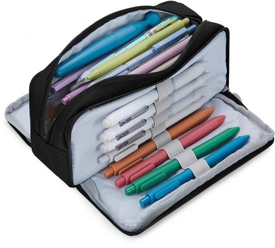 Etui grande con 3 compartimenti e grande capacità, organizzatore portatile per attrezzature da ufficio