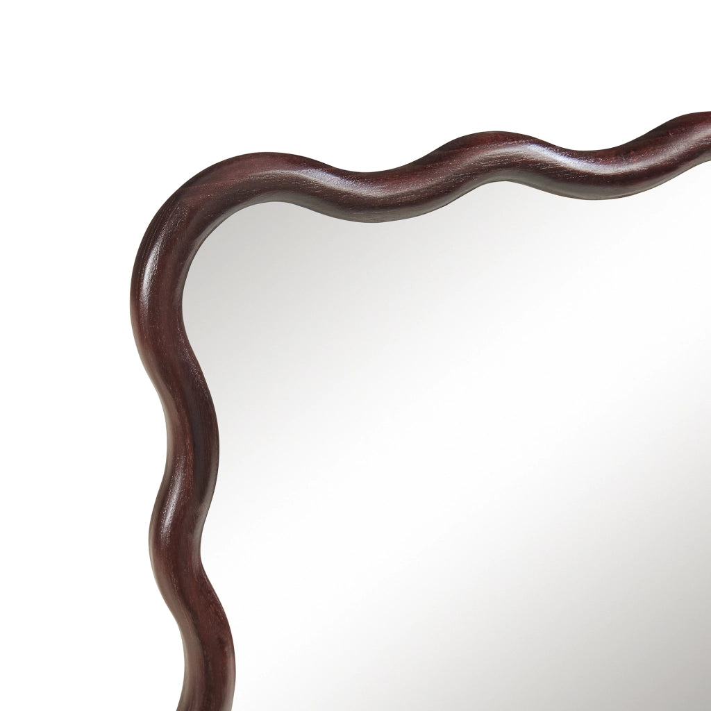 Specchio Ondulato da Parete Porloskid Montaggio Verticale e Orizzontale 90x60 cm Marrone Scuro [en.casa]