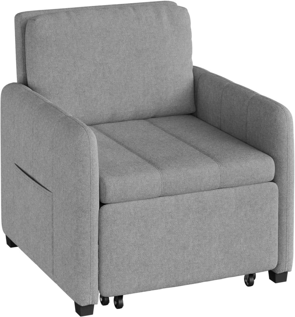 3-in-1 Divano Letto, Poltrona Letto Trasformabile con Reclinazione a 5 Posizioni, Divano Singolo Pieghevole per Piccoli Spazi, Chaise Lounge, Tessuto in Spugna Traspirante, Grigio Scuro