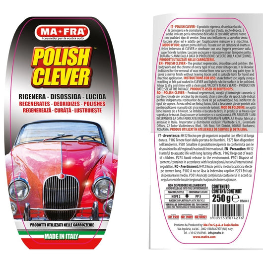 Polish clever 250 g per rigenerare disossidare e lucidare carrozzeria auto