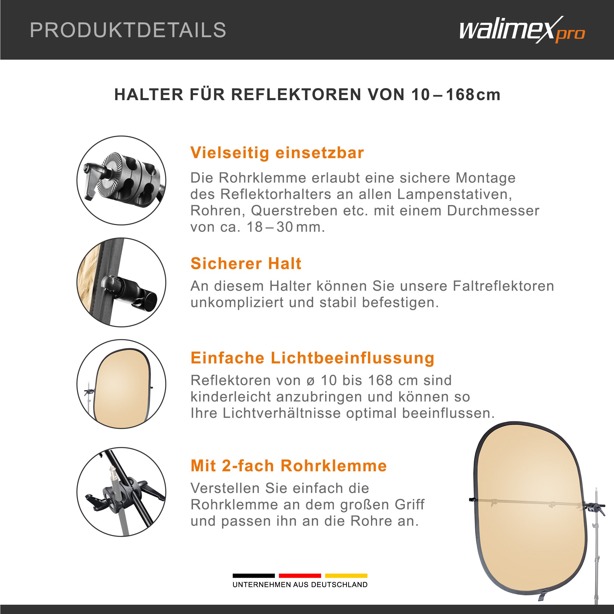 Walimex supporto per riflettore, 10-168cm