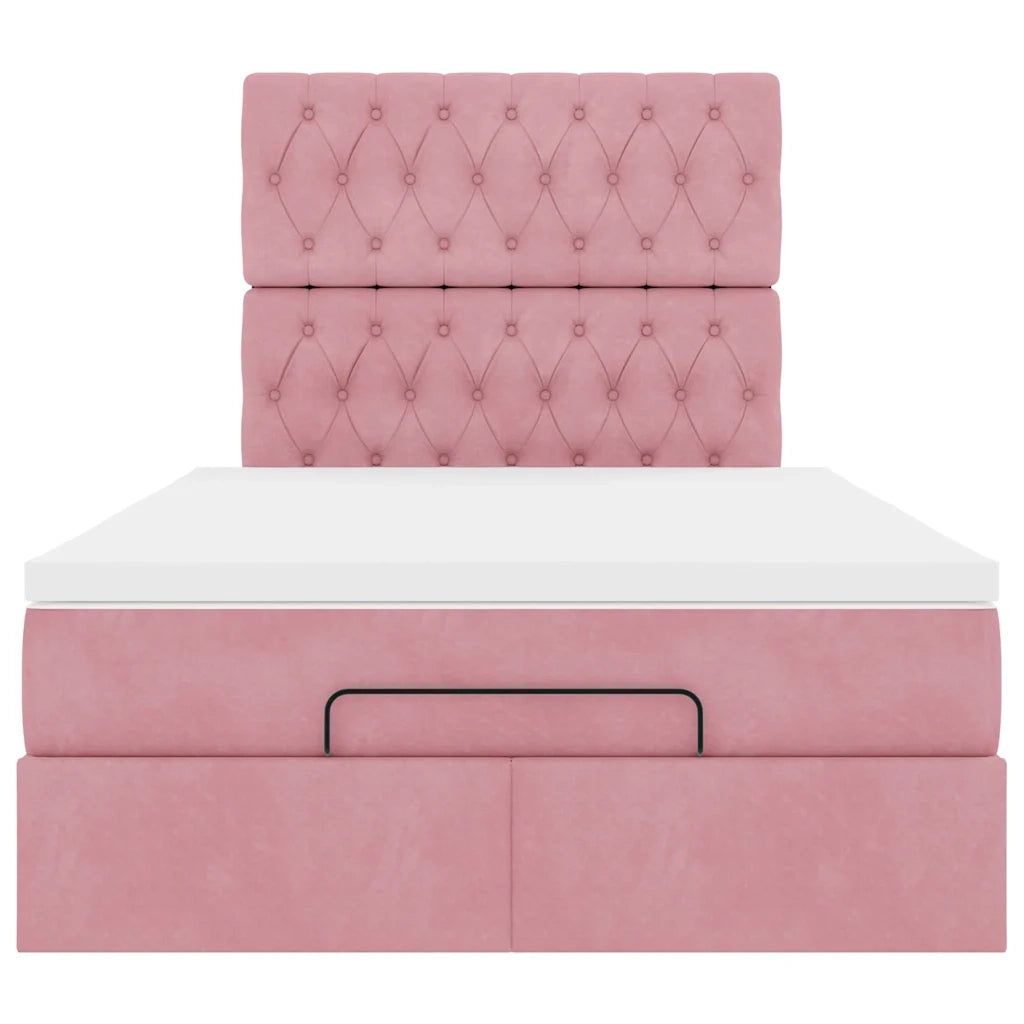 Struttura Letto Pouf con Materasso Rosa 120x200 cm Velluto