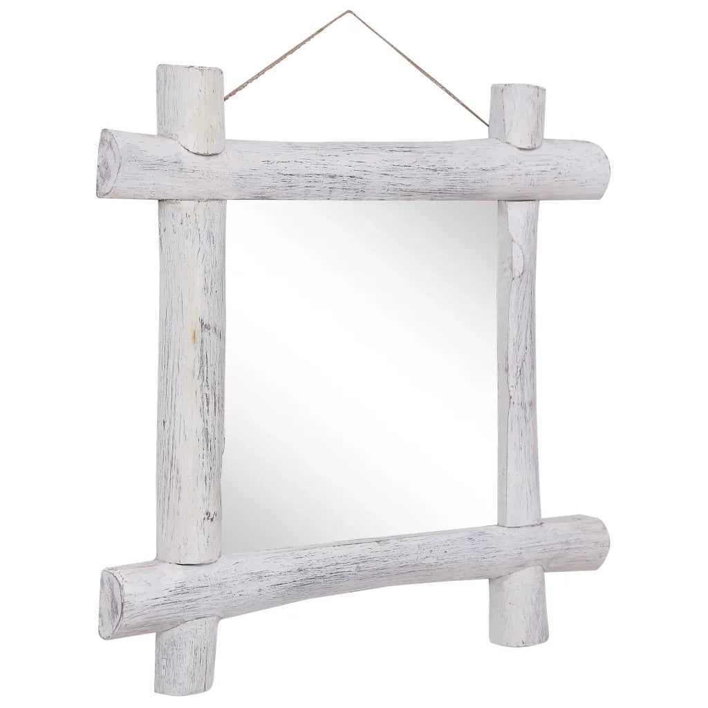 Specchio con Tronchi Bianco 70x70 cm Legno Massello di Recupero 283932