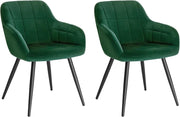 Set di 2 Sedie per Sala da Pranzo Imbottita, Poltroncina in Velluto,Sedia da Cucina con Braccioli e Schienale, Gambe in Metallo, moderne, Verde scuro, BH93dgn-2