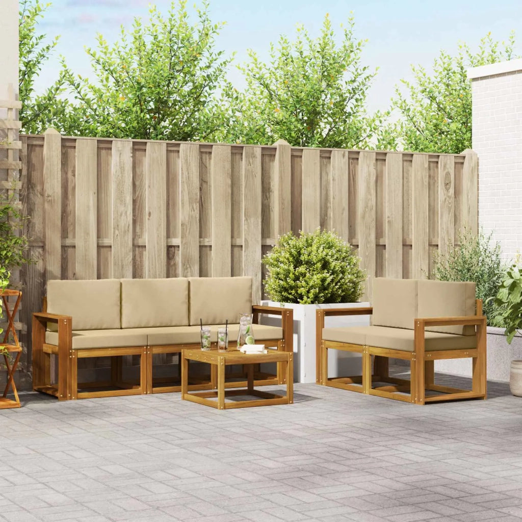 Set di divani da esterno con cuscino 6 pcs Naturale e Beige 3366016