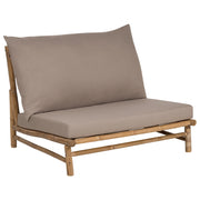 Poltroncina da esterno in legno di bambù con cuscini tortora stile moderno contemporaneo rustico