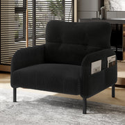 Poltrona singola in velluto a coste nero con tasca laterale; 67 x 75 x 79 cm