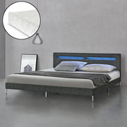 Letto Matrimoniale King Size/2 Piazze con Illuminazione a LED + Materasso a Schiuma Fredda 180 x 200 x 16 cm
