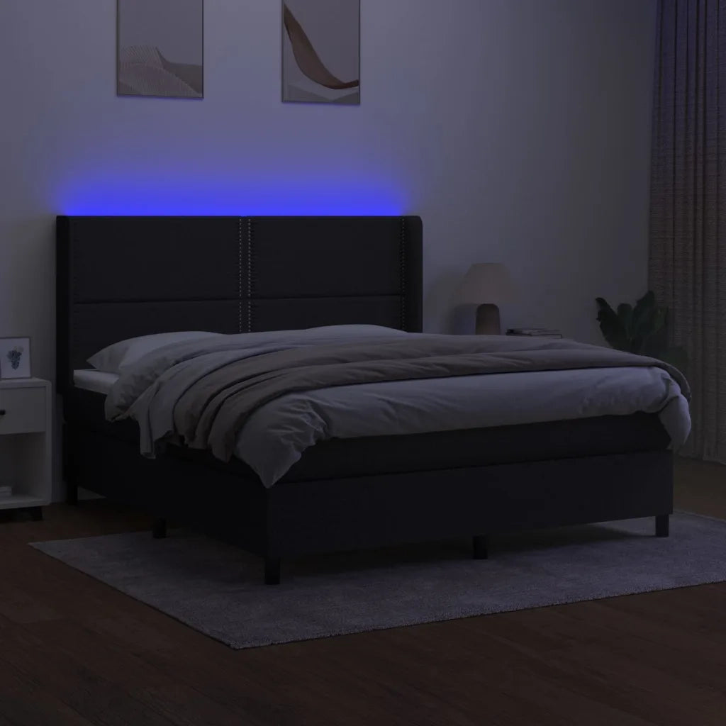 Letto a Molle con Materasso e LED Nero 180x200cm in Tessuto 3138255