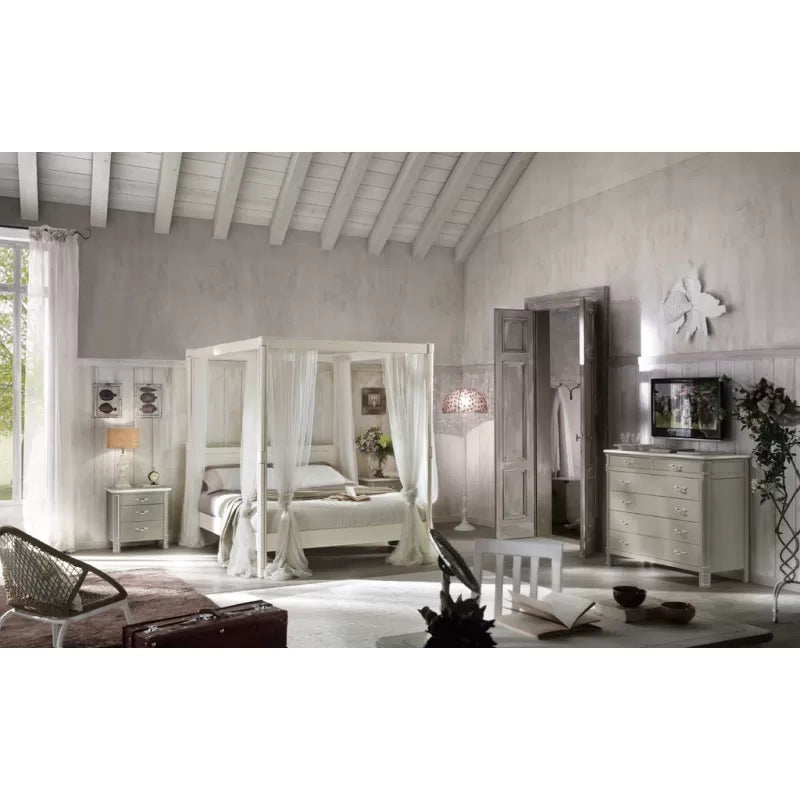 Comodino in legno 3 cassetti shabby chic l.59 p.42 h.61 (3201) - Mobili 2G