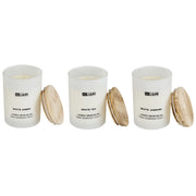 Set di 3 candele profumate multicolore 100% cera di soia stoppino di cotone vetro bianco fragranza ambra bianca/tè bianco/gelsomino bianco