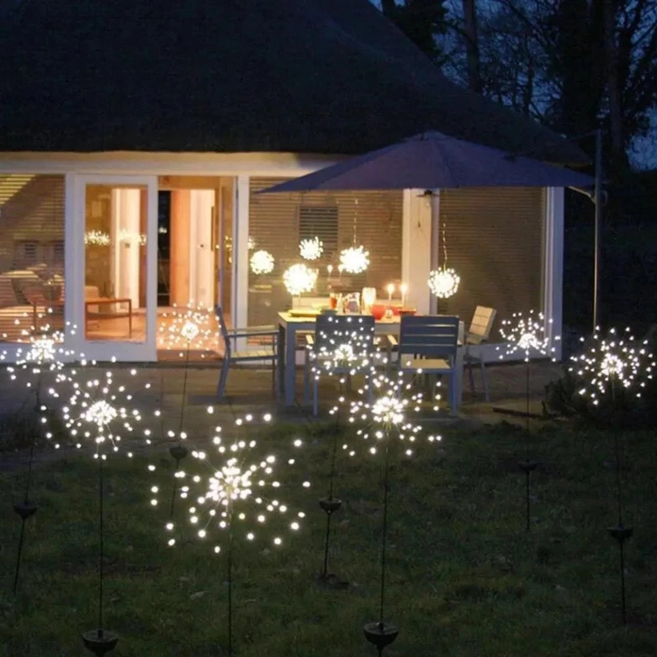 Luci natalizie energia solare Fuochi d'artificio 80 Led Luce Fredda telecomando