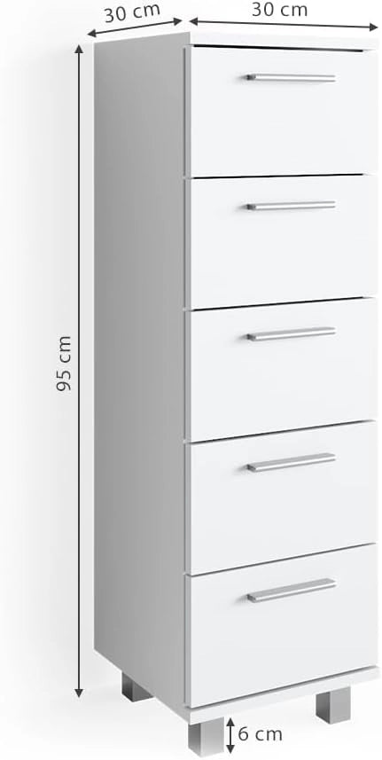 Cassettiera da bagno Ilias, Bianco, 30 x 95 cm, adatto per il montaggio a parete e combinabile con la serie Ilias