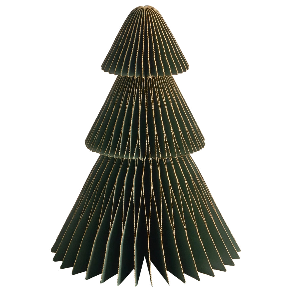 Set di 5 statuine di alberi di Natale beige e verdi in carta a nido d'ape con effetto 3D in stile origami e motivi festivi
