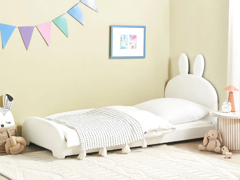 Letto Bianco Sporco Boucle Imbottito Poggiatesta 90 x 200 cm Camera da letto Camera dei bambini Moderna Tradizionale