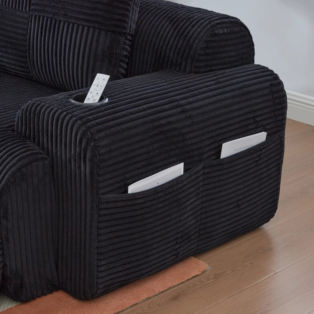 DIVANO MODULARE 3 POSTI 268x174x80 cm Corda Nero con portabicchiere e tasca laterale