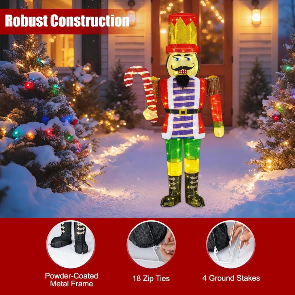 Decorazioni Natalizie, Schiaccianoci Natale Grande Soldatino 170 CM, 110 Luci Bianche Calde, Base Metallica, Picchetti& Fascette, Addobbi Natalizi per Esterno Interno per Casa, Cortile, Giardino
