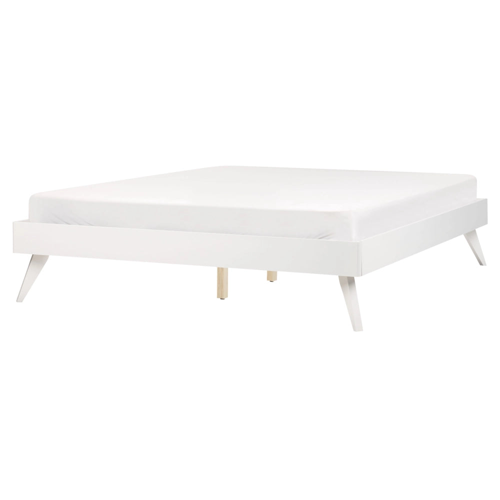 Letto in Legno bianco con Rete a Doghe Gambe in Legno 160 x 200 cm stile rustico camera da letto