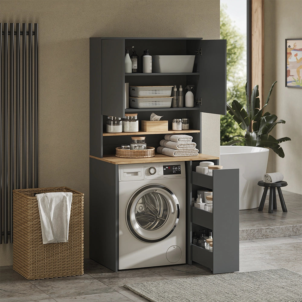 Armadio per lavatrice Viktor Antracite/Rovere dorato 93.6 x 88.2 cm 2 parti con ripiano Vicco
