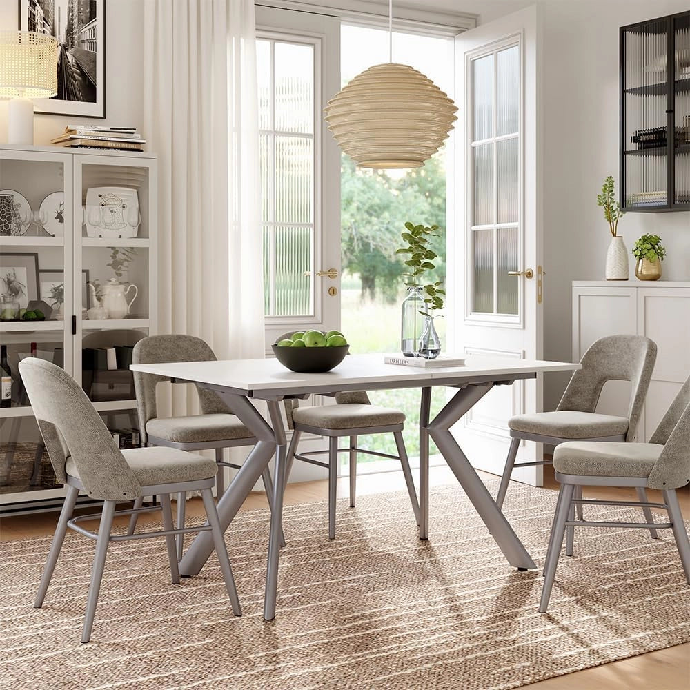 Tavolo da pranzo Trill, Bianco/Grigio, 140 x 90 cm Estensibile, con estrazione sincronizzata per lunghezze del tavolo variabili