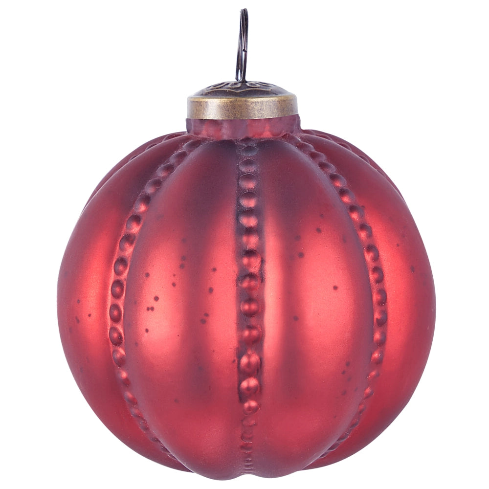 Set di 6 palle di Natale fatte a mano in vetro rosso appese all'albero di Natale.