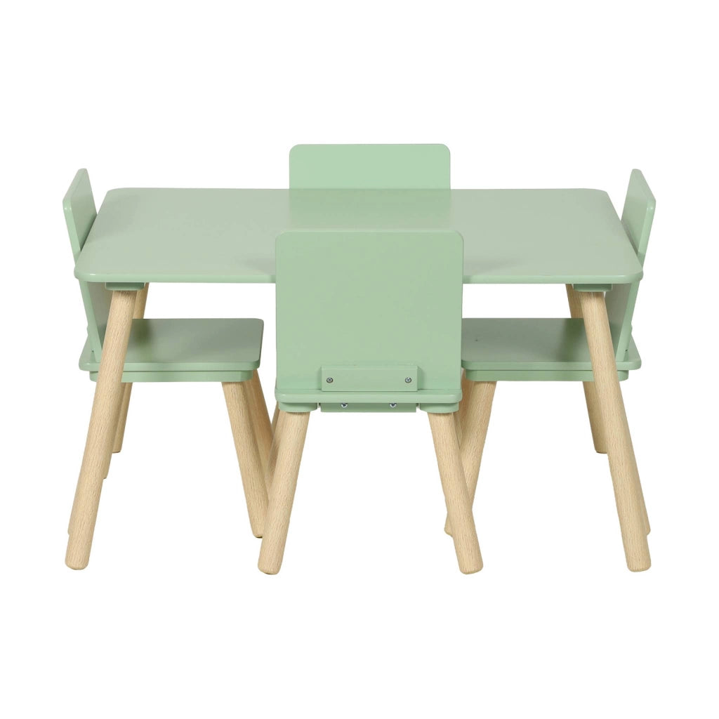 Set tavolo rettangolare per bambini in legno di pino con 4 sedie,