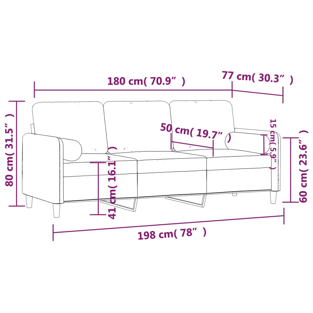 Divano a 3 Posti con Cuscini-Sofa 3 Posti con Cuscini Rosa 180 cm in Velluto 996147