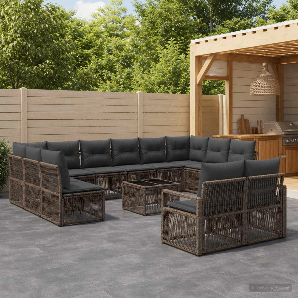 Set Divano da Giardino 14 pz Grigio polyrattan 3435866