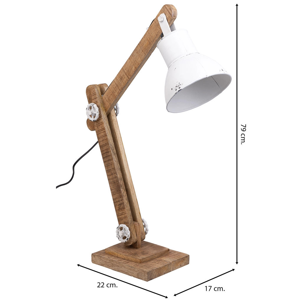 Lampada flexo in legno bianco e metallo 17x22x79h