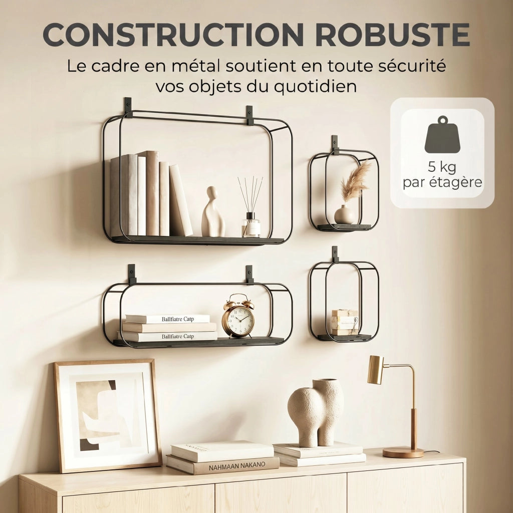 Libreria a muro ¨C zephmum ¨C metallo, nero, 4 scaffali