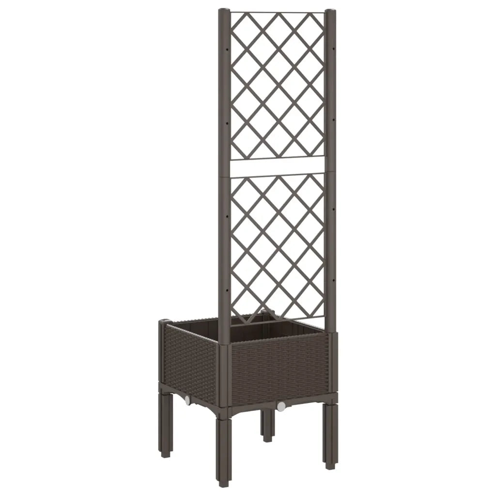 Fioriera da giardino con traliccio-Vaso da Esterno-Vaso con Griglia Marrone 40x40x142 cm in PP