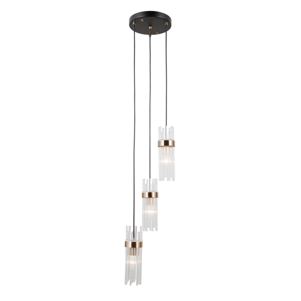 Lampada sospensione Taraso nero oro vetro 3xE14 Italux