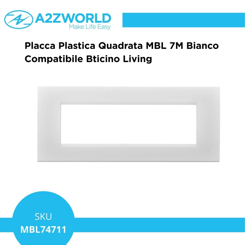 Placca Plastica Quadrata MBL 7M Bianco Compatibile Bticino Living BLN89701